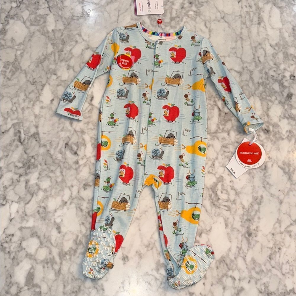 NWT Magnetic Me Modal Right Fit Footie in Blue with Red and Yellow Accents